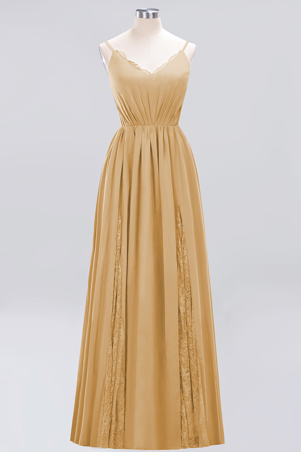 A-Line Chiffon V-Neck Spaghetti Straps Long Bridesmaid Dress