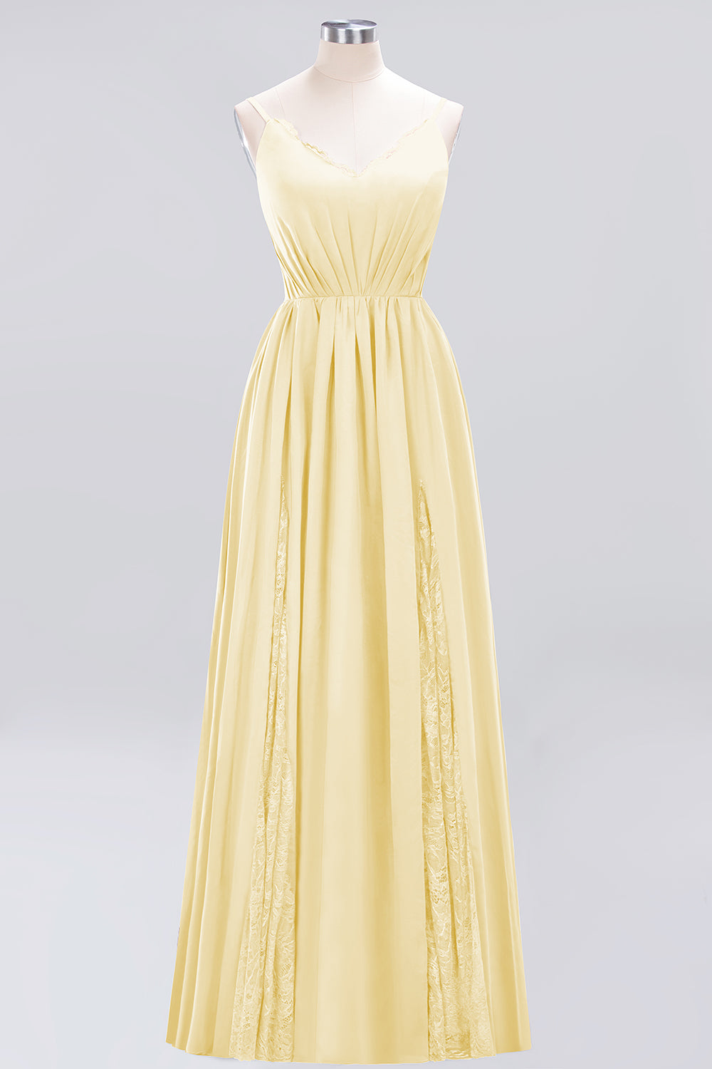 A-Line Chiffon V-Neck Spaghetti Straps Long Bridesmaid Dress