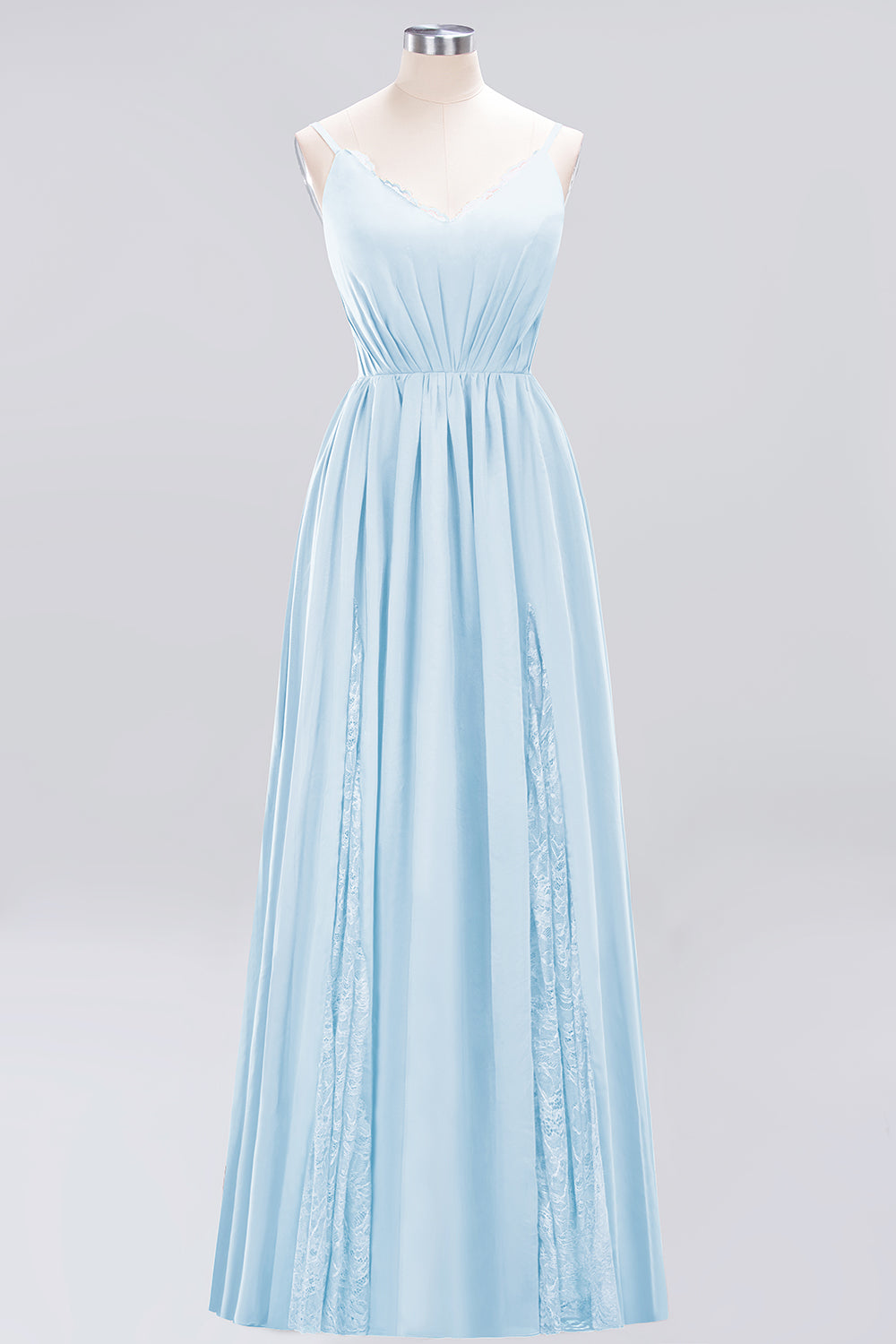 A-Line Chiffon V-Neck Spaghetti Straps Long Bridesmaid Dress