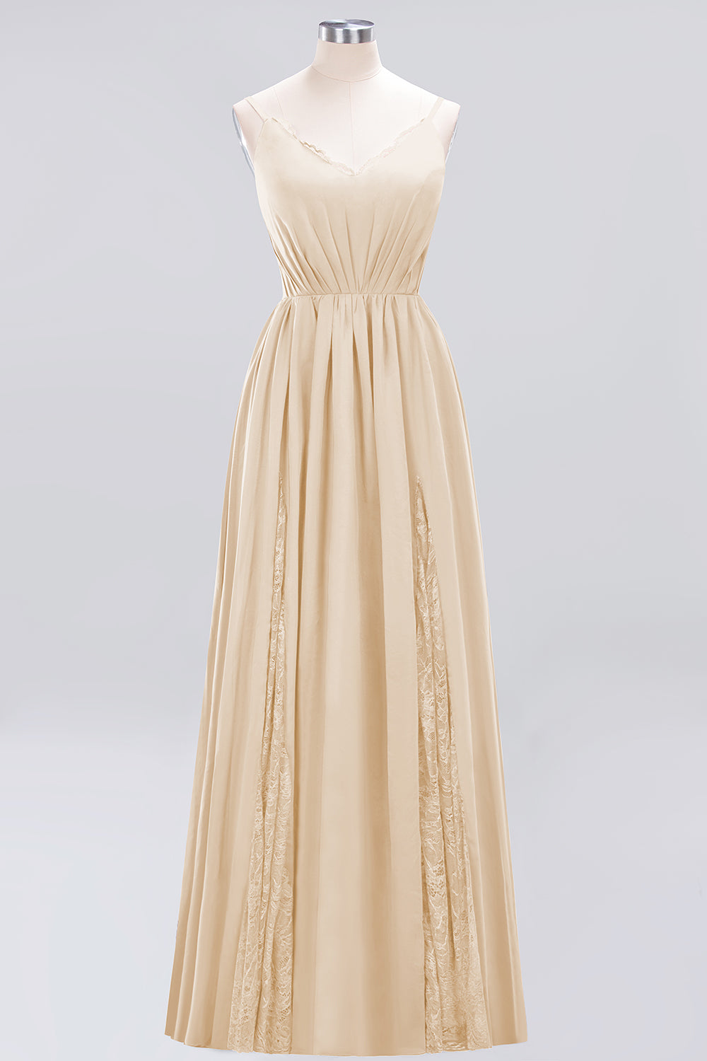 A-Line Chiffon V-Neck Spaghetti Straps Long Bridesmaid Dress