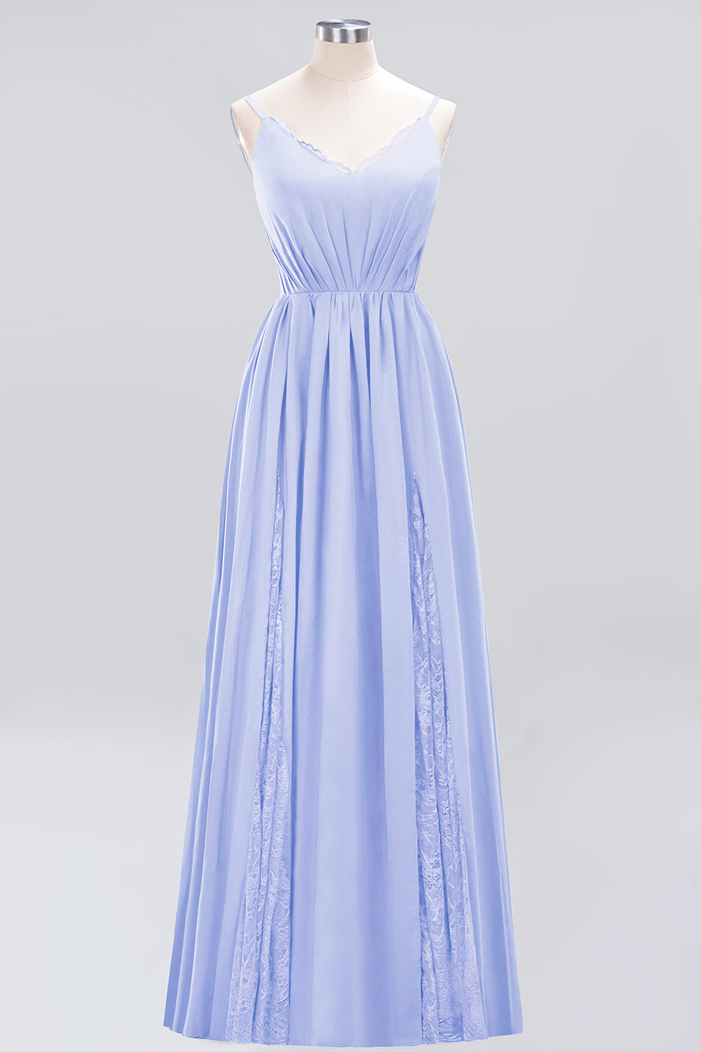 A-Line Chiffon V-Neck Spaghetti Straps Long Bridesmaid Dress