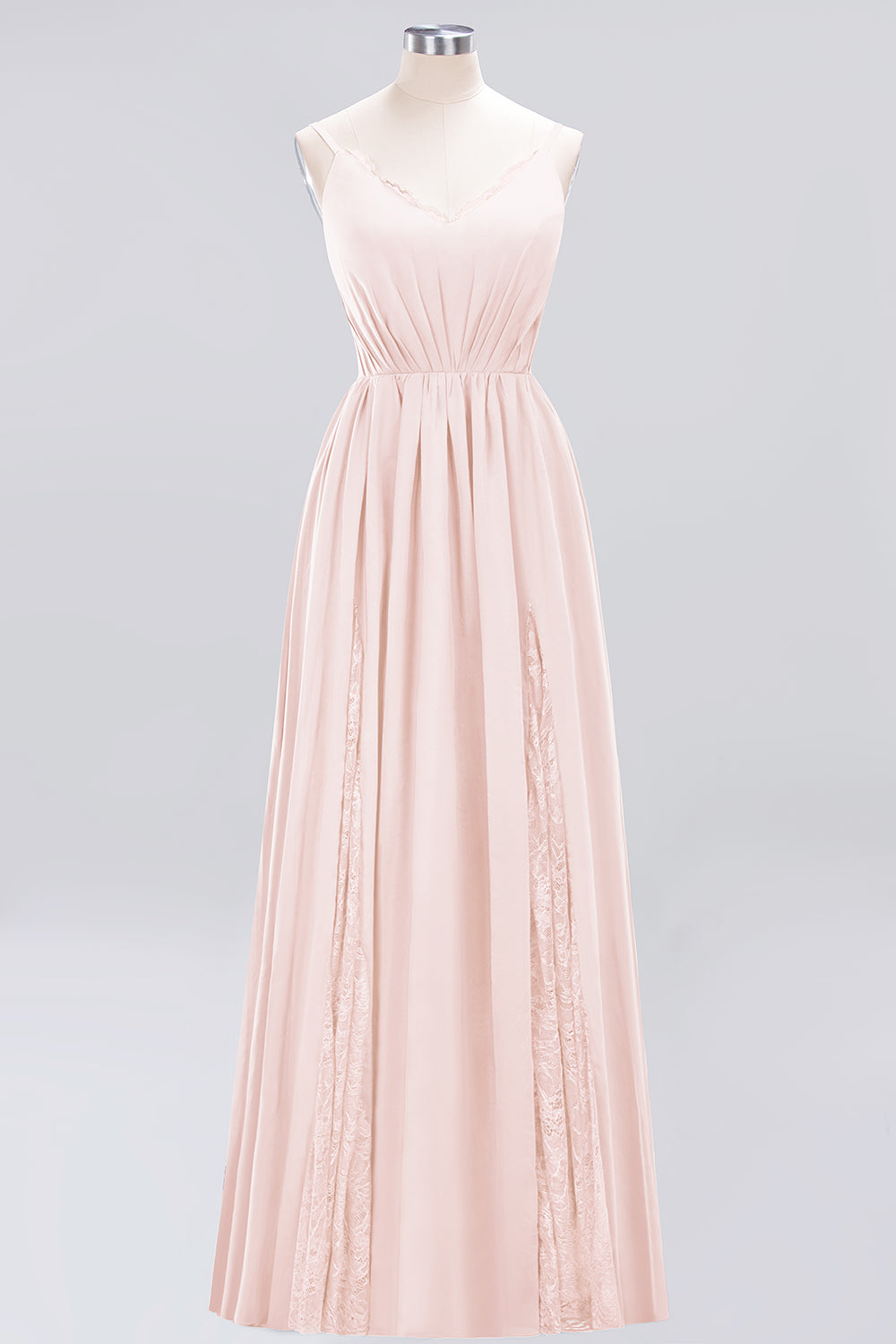 A-Line Chiffon V-Neck Spaghetti Straps Long Bridesmaid Dress