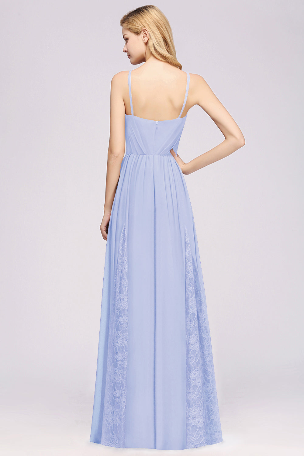 A-Line Chiffon V-Neck Spaghetti Straps Long Bridesmaid Dress