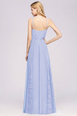 A-Line Chiffon V-Neck Spaghetti Straps Long Bridesmaid Dress