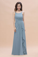 A-Line Ruched Bridesmaid Dress V-Neck Lace Chiffon Floor Length Evening Dress