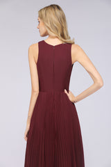 A-Line Satin Chiffon V-Neck Sleeveless Floor Length Bridesmaid Dress with Ruffles