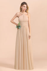 A-Line Sleeveless Chiffon Backless Floor Length Bridesmaid Dress With Ruched