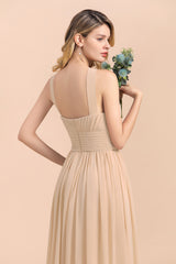A-Line Sleeveless Chiffon Backless Floor Length Bridesmaid Dress With Ruched