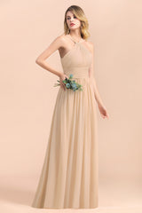 A-Line Sleeveless Chiffon Backless Floor Length Bridesmaid Dress With Ruched