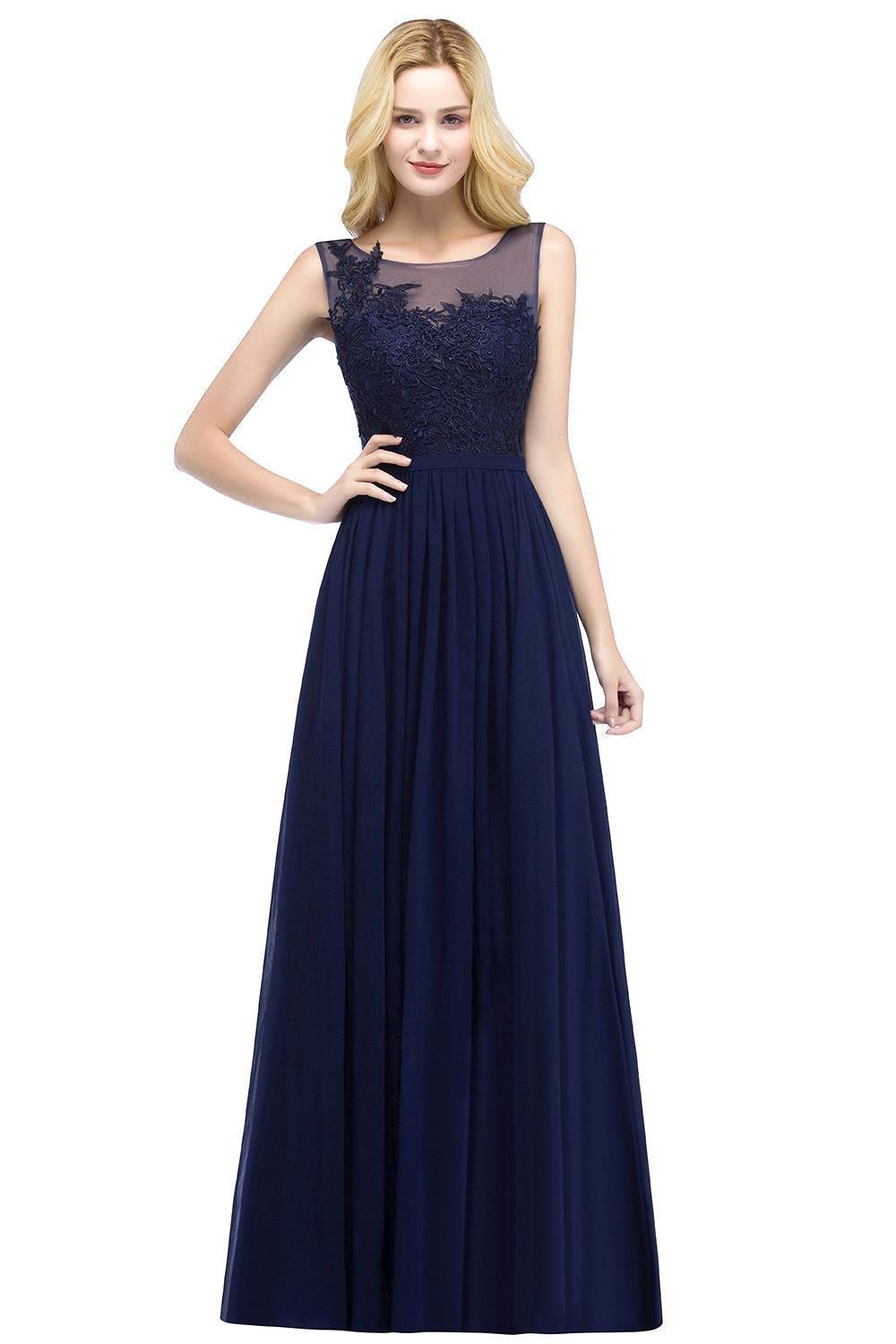 A-line Chiffon Appliques Scoop Sleeveless Floor Length Bridesmaid Dresses