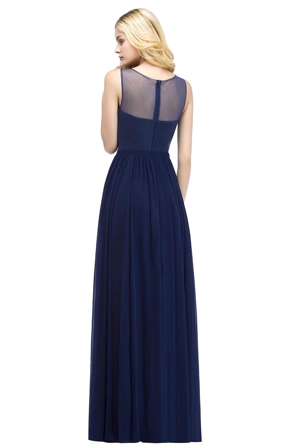 A-line Chiffon Appliques Scoop Sleeveless Floor Length Bridesmaid Dresses