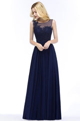 A-line Chiffon Appliques Scoop Sleeveless Floor Length Bridesmaid Dresses