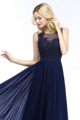 A-line Chiffon Appliques Scoop Sleeveless Floor Length Bridesmaid Dresses