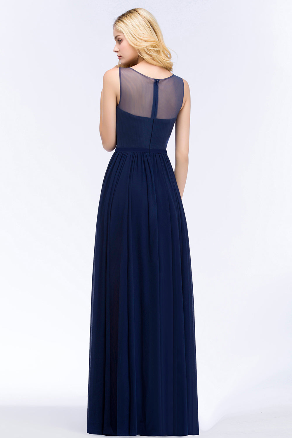 A-line Chiffon Appliques Scoop Sleeveless Floor Length Bridesmaid Dresses