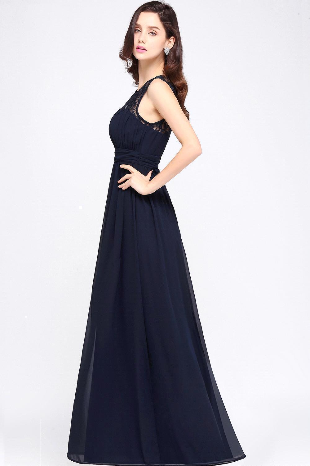 A-line Chiffon Lace Jewel Sleeveless Floor Length Bridesmaid Dress