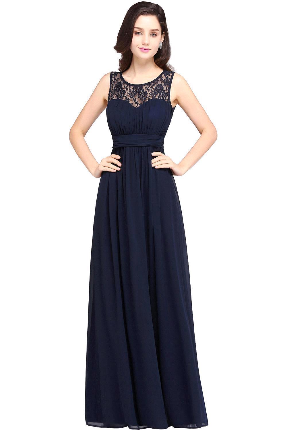A-line Chiffon Lace Jewel Sleeveless Floor Length Bridesmaid Dress