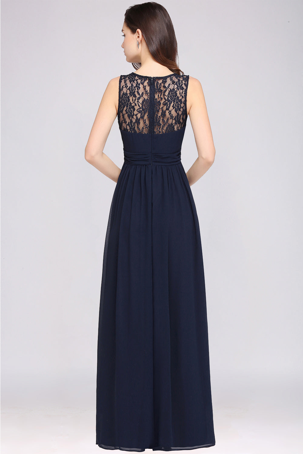 A-line Chiffon Lace Jewel Sleeveless Floor Length Bridesmaid Dress