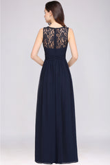 A-line Chiffon Lace Jewel Sleeveless Floor Length Bridesmaid Dress