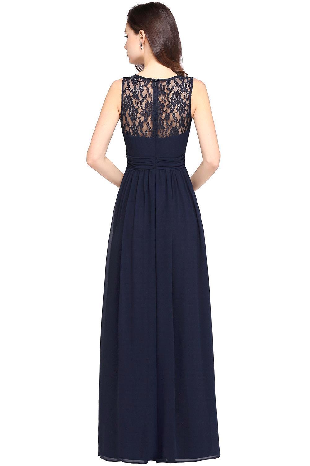 A-line Chiffon Lace Jewel Sleeveless Floor Length Bridesmaid Dress