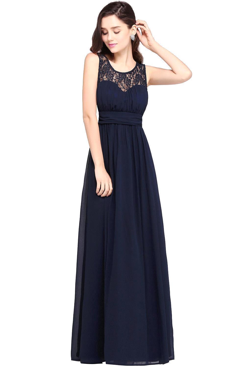 A-line Chiffon Lace Jewel Sleeveless Floor Length Bridesmaid Dress
