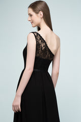 A-line Chiffon Lace One Shoulder Floor Length Bridesmaid Dress Floor Length with Sash