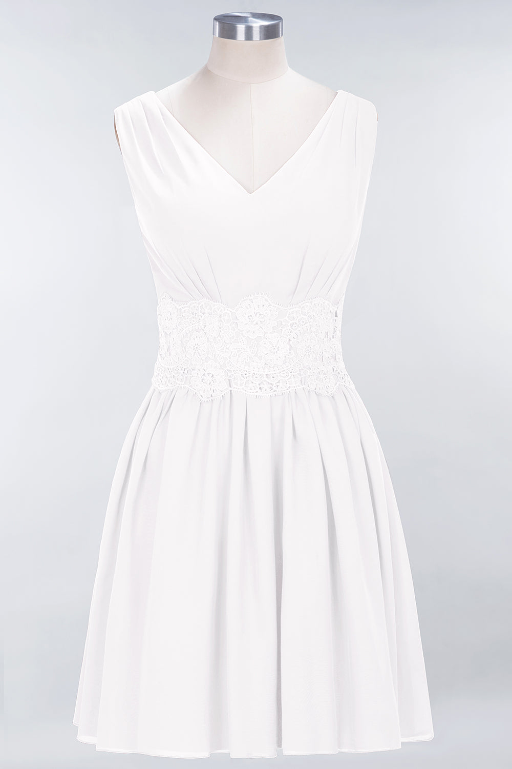 A-line Chiffon Lace V-Neck Sleeveless Mini Bridesmaid Dresses