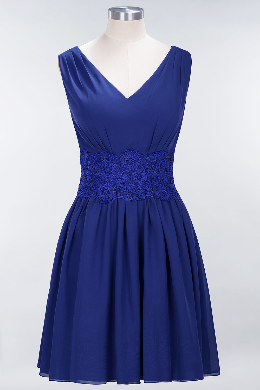 A-line Chiffon Lace V-Neck Sleeveless Mini Bridesmaid Dresses