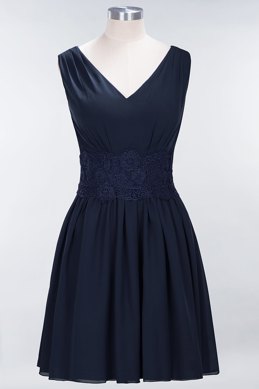 A-line Chiffon Lace V-Neck Sleeveless Mini Bridesmaid Dresses