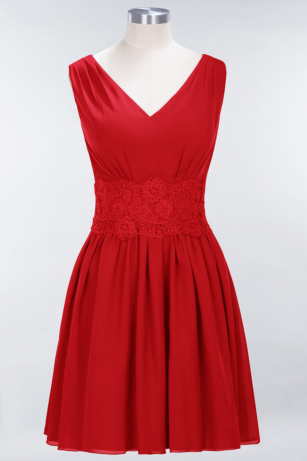 A-line Chiffon Lace V-Neck Sleeveless Mini Bridesmaid Dresses