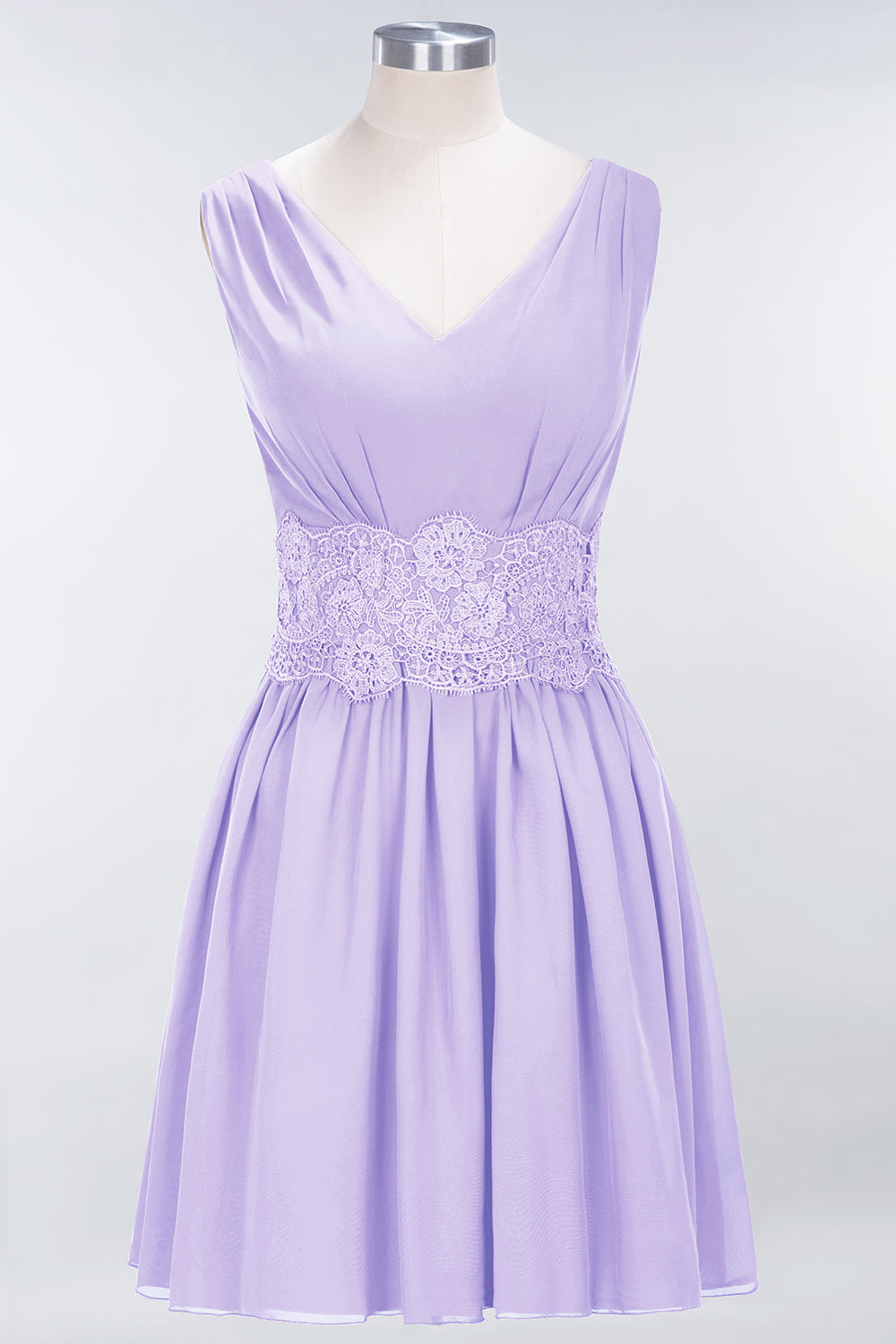 A-line Chiffon Lace V-Neck Sleeveless Mini Bridesmaid Dresses