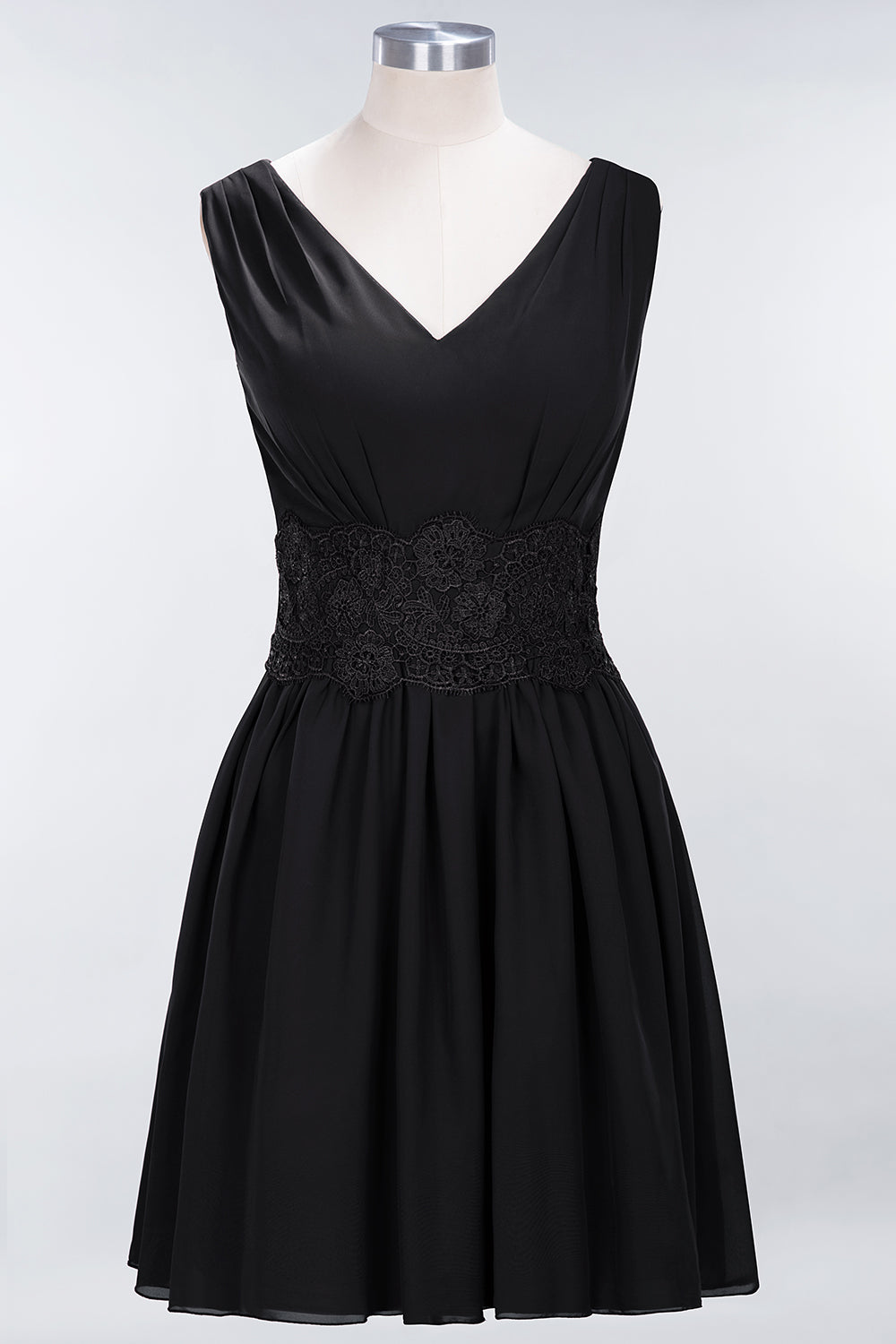 A-line Chiffon Lace V-Neck Sleeveless Mini Bridesmaid Dresses