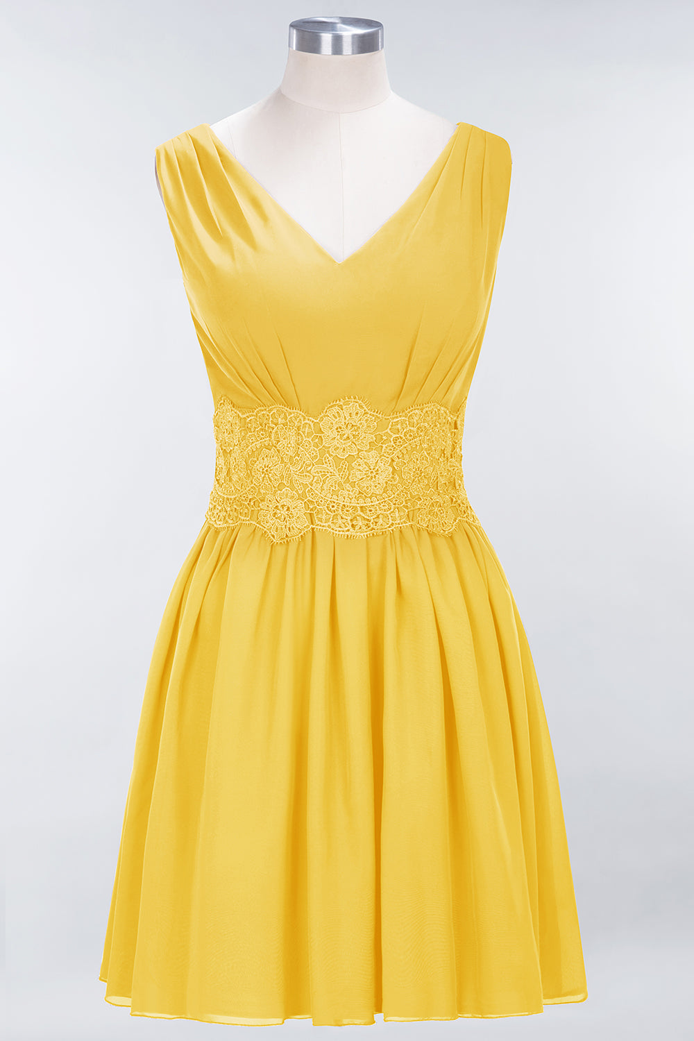 A-line Chiffon Lace V-Neck Sleeveless Mini Bridesmaid Dresses