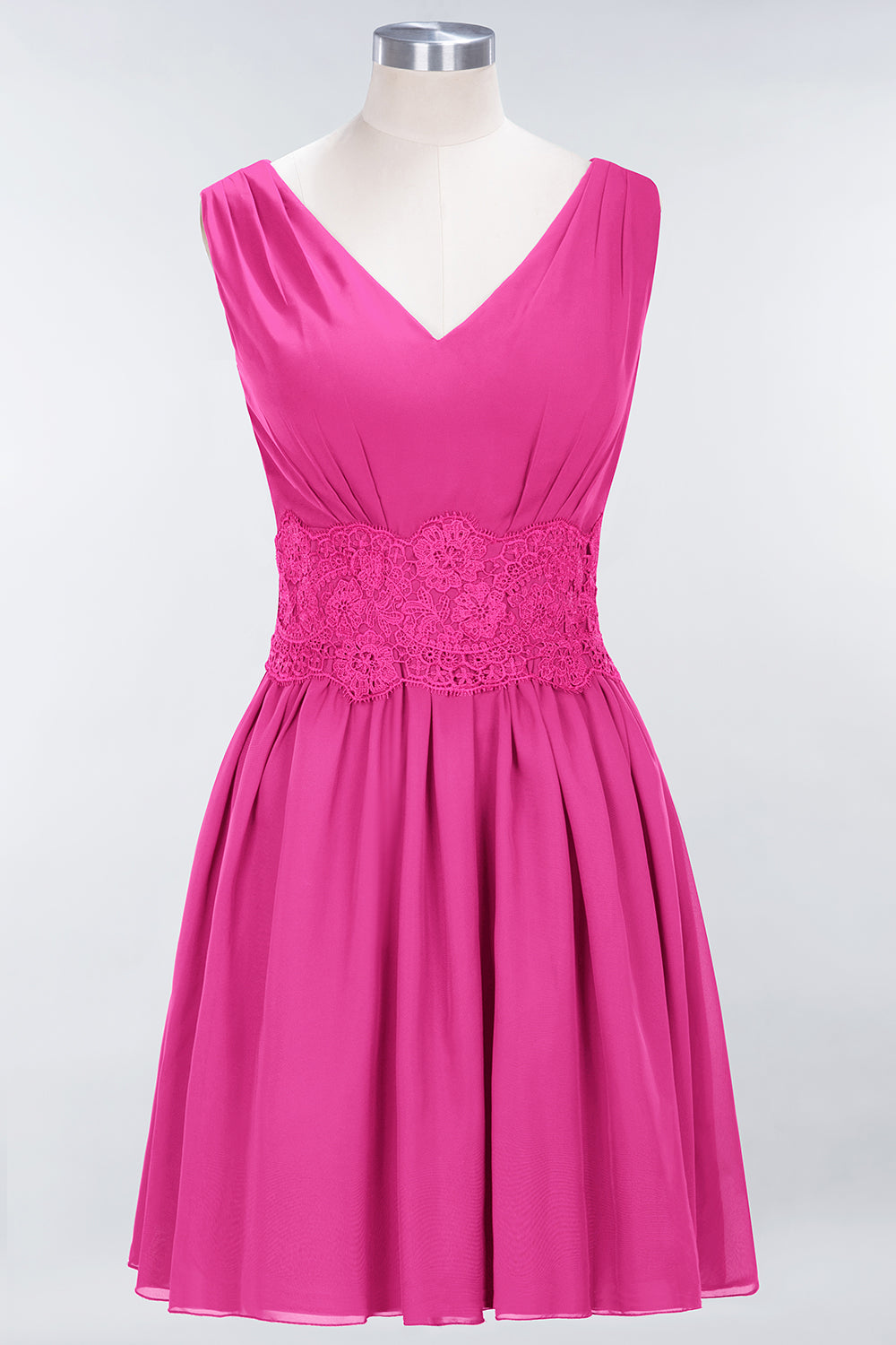 A-line Chiffon Lace V-Neck Sleeveless Mini Bridesmaid Dresses