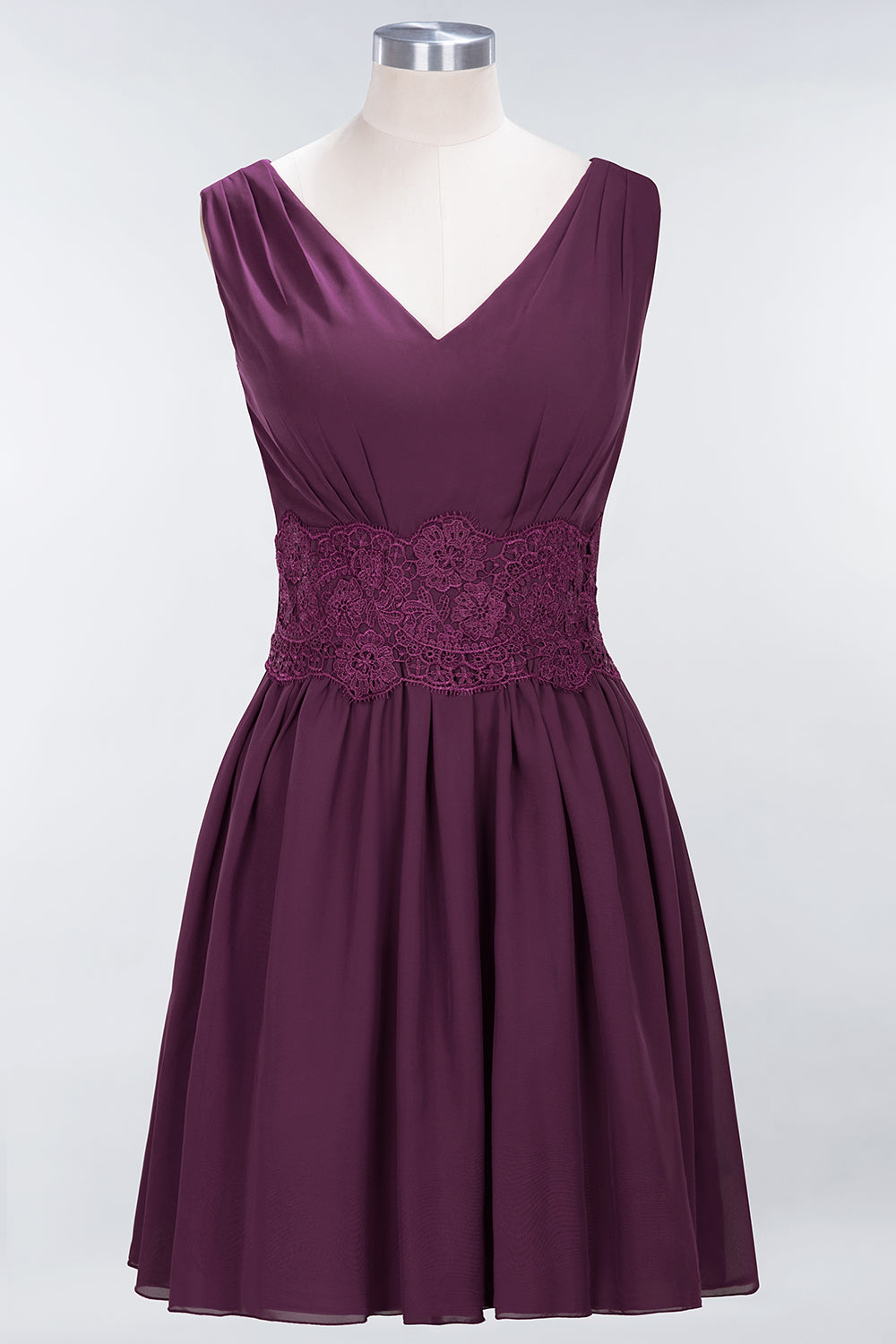 A-line Chiffon Lace V-Neck Sleeveless Mini Bridesmaid Dresses