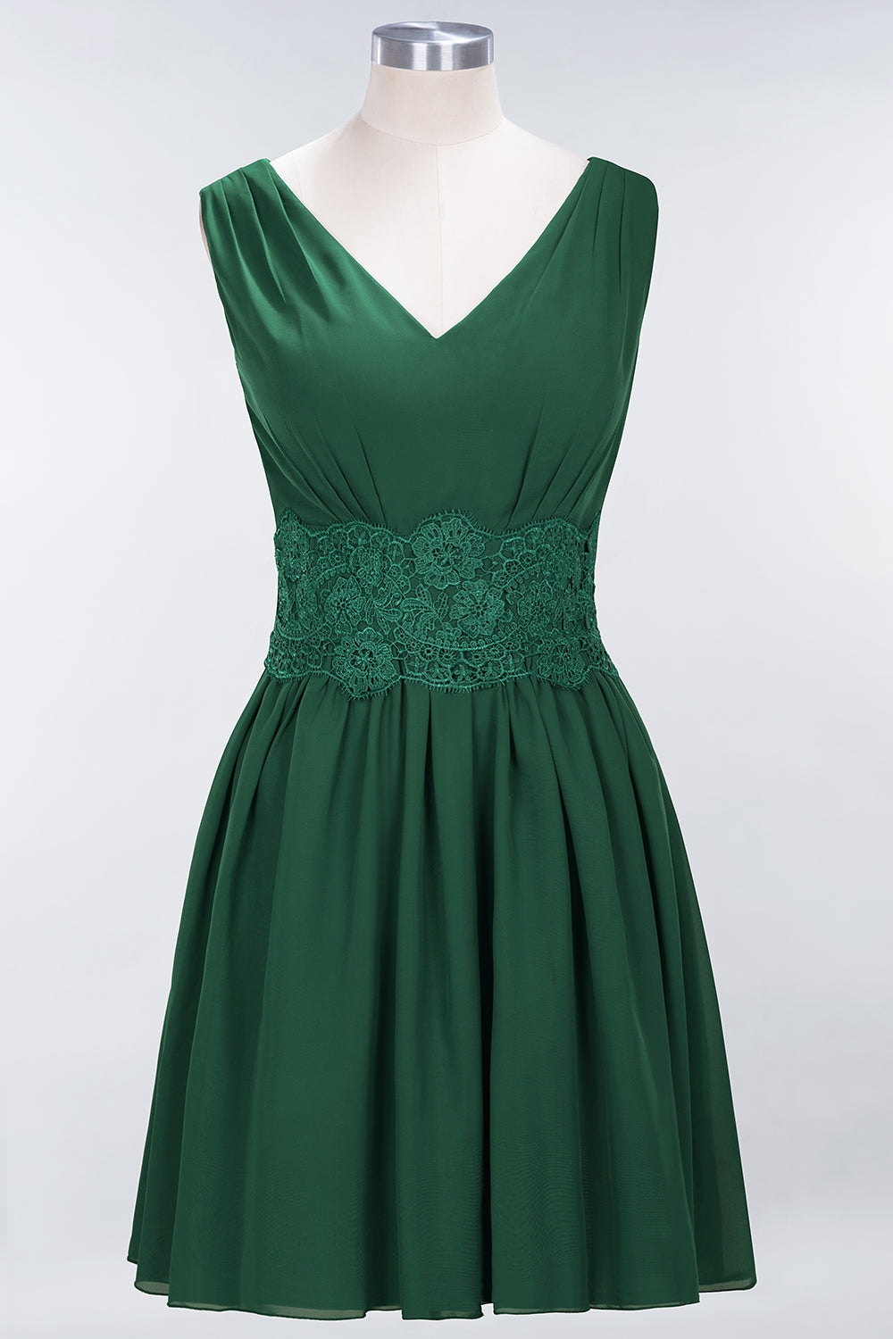 A-line Chiffon Lace V-Neck Sleeveless Mini Bridesmaid Dresses