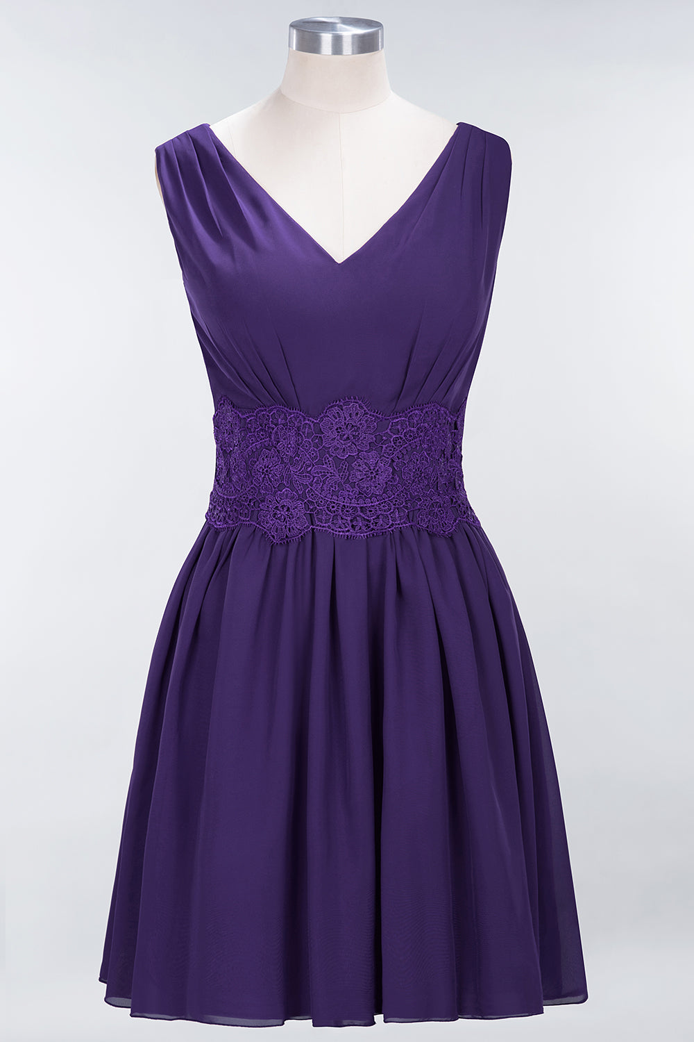 A-line Chiffon Lace V-Neck Sleeveless Mini Bridesmaid Dresses