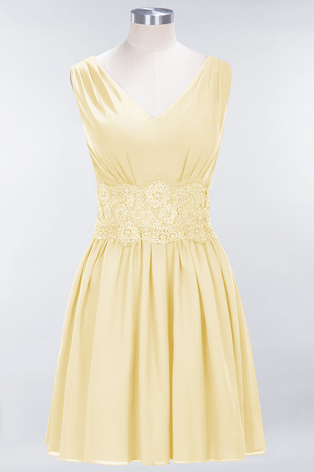 A-line Chiffon Lace V-Neck Sleeveless Mini Bridesmaid Dresses