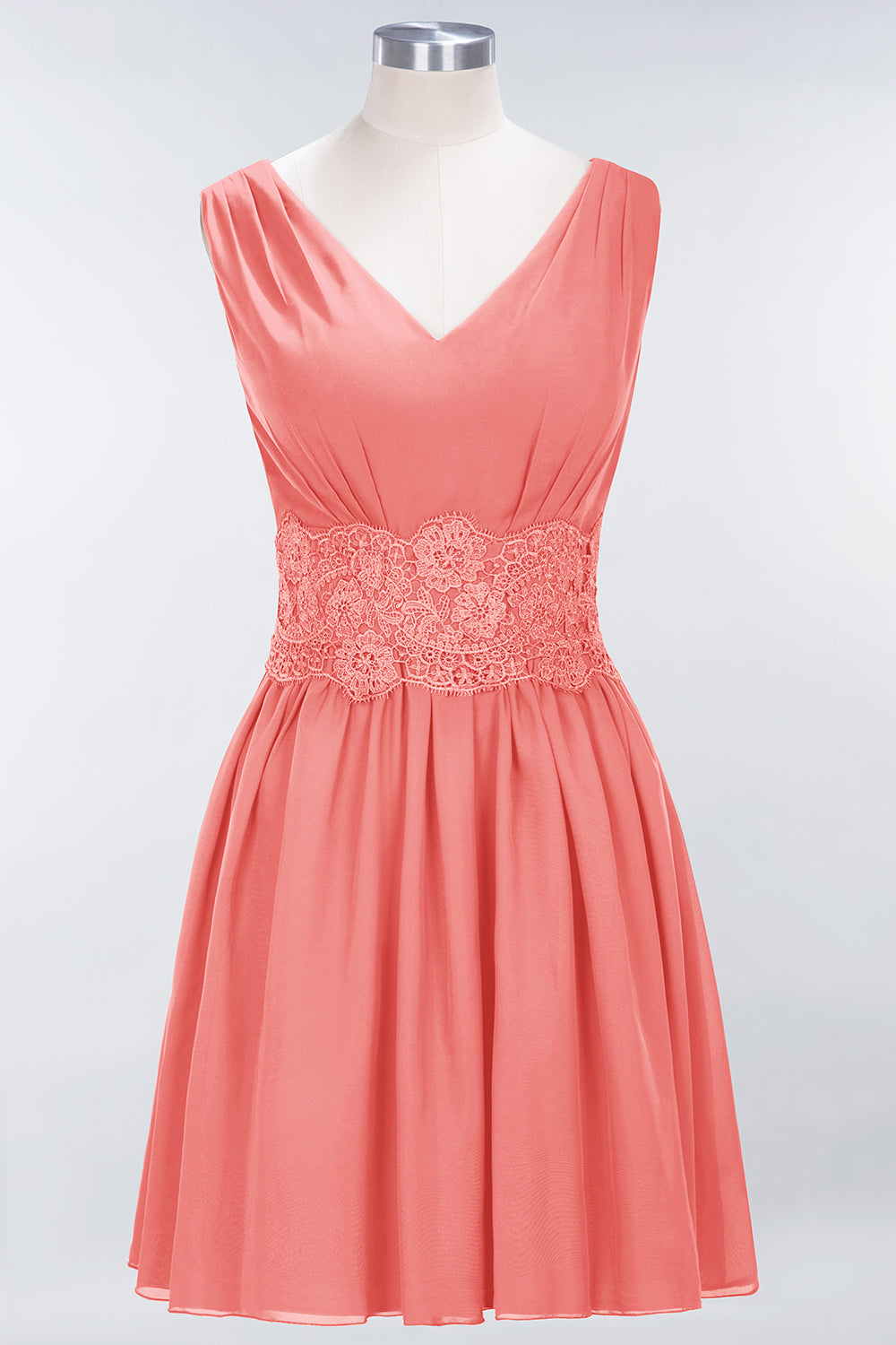 A-line Chiffon Lace V-Neck Sleeveless Mini Bridesmaid Dresses