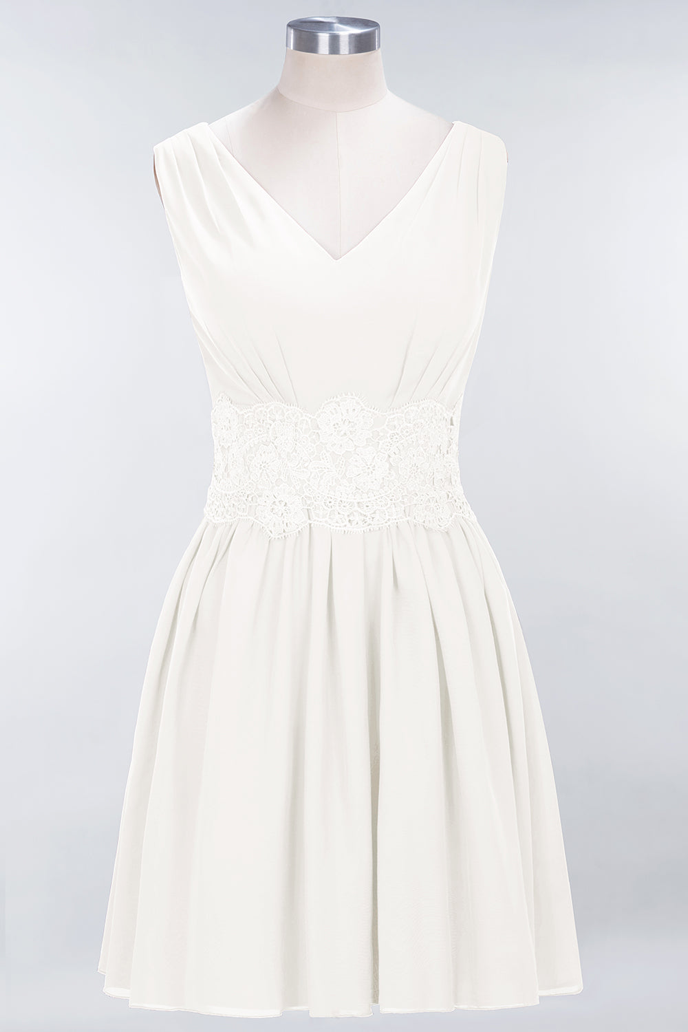 A-line Chiffon Lace V-Neck Sleeveless Mini Bridesmaid Dresses