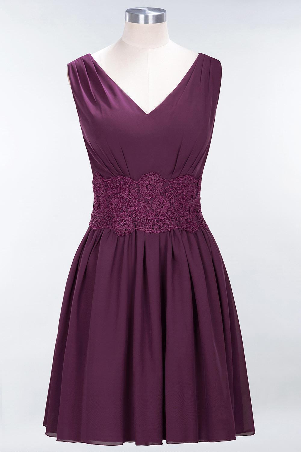 A-line Chiffon Lace V-Neck Sleeveless Mini Bridesmaid Dresses