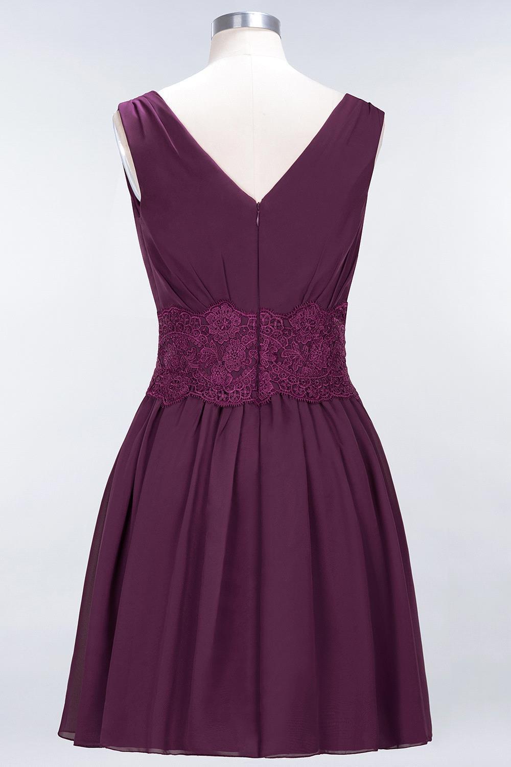 A-line Chiffon Lace V-Neck Sleeveless Mini Bridesmaid Dresses