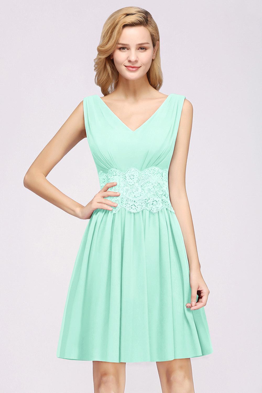 A-line Chiffon Lace V-Neck Sleeveless Mini Bridesmaid Dresses