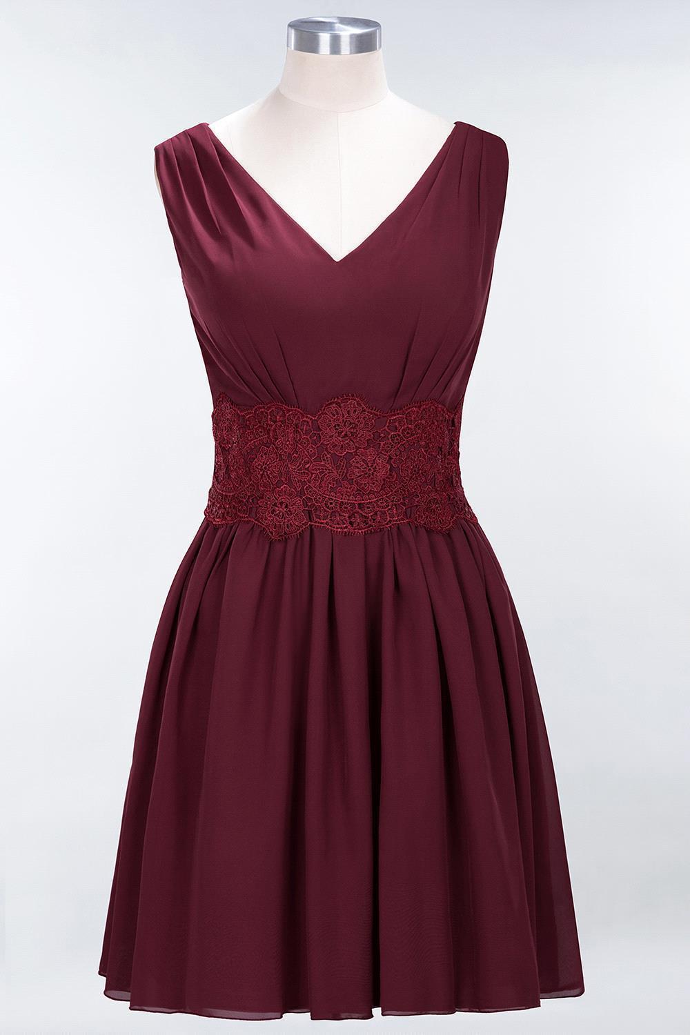 A-line Chiffon Lace V-Neck Sleeveless Mini Bridesmaid Dresses