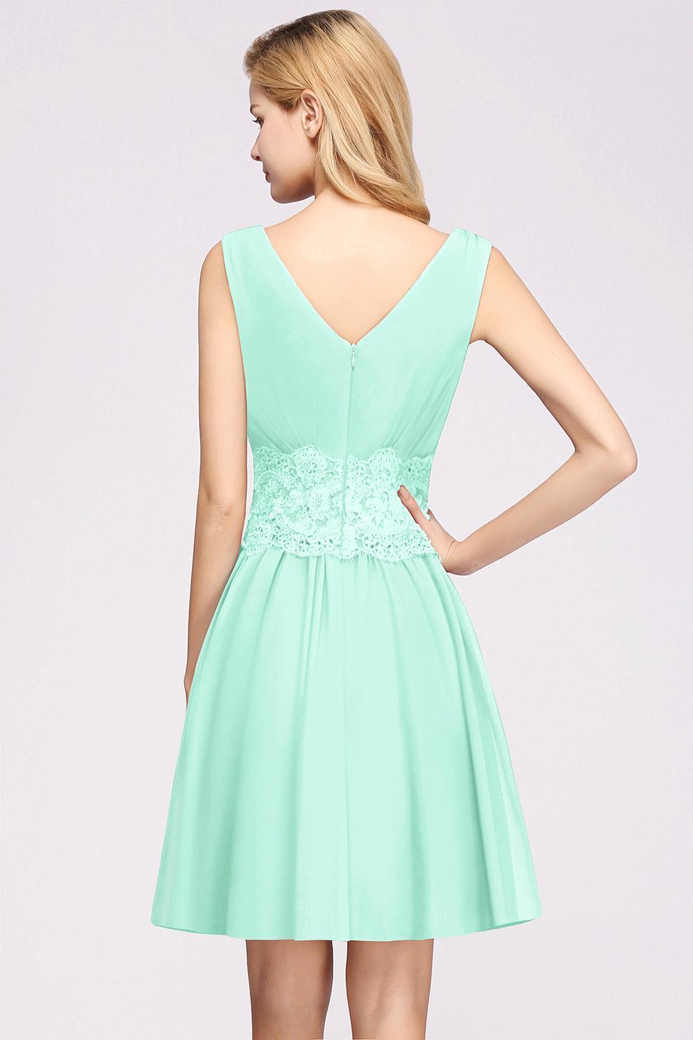 A-line Chiffon Lace V-Neck Sleeveless Mini Bridesmaid Dresses