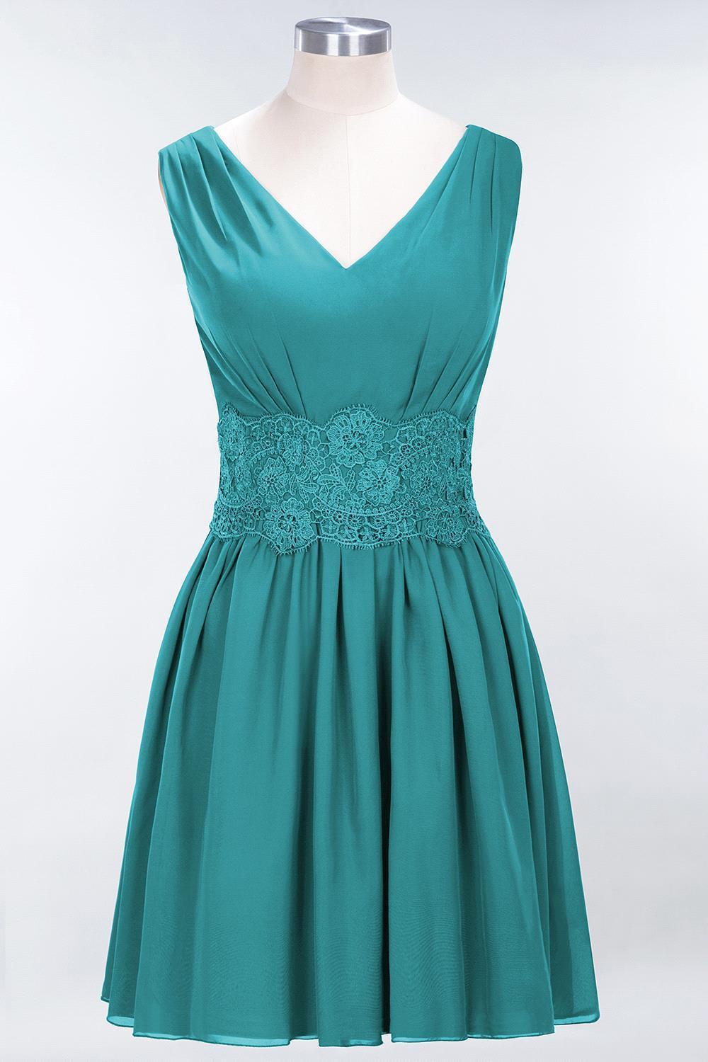 A-line Chiffon Lace V-Neck Sleeveless Mini Bridesmaid Dresses