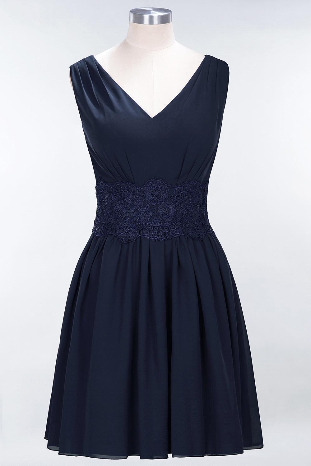 A-line Chiffon Lace V-Neck Sleeveless Mini Bridesmaid Dresses
