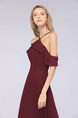 A-line Chiffon Spaghetti Straps Sleeveless Ruffles Floor Length Bridesmaid Dress with Bow Sash