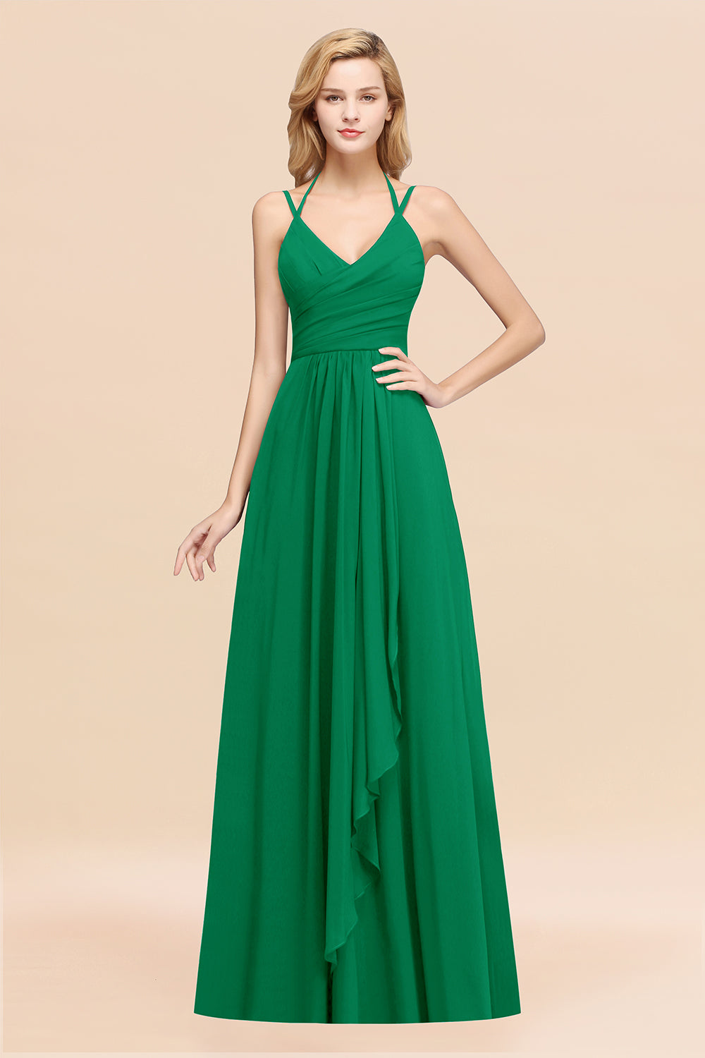 A-line Chiffon Spaghetti Straps Sleeveless Ruffles Floor Length Bridesmaid Dresses