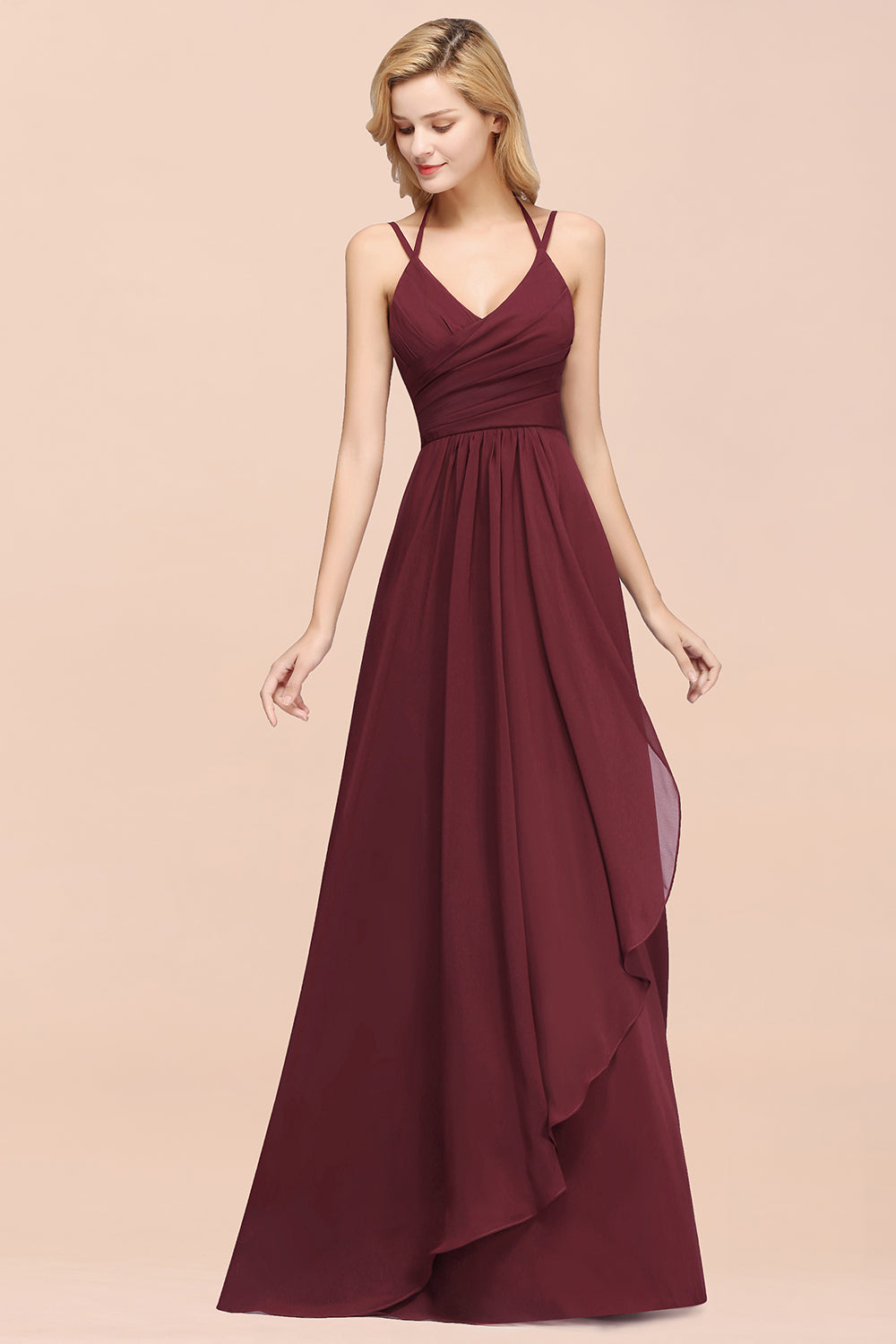 A-line Chiffon Spaghetti Straps Sleeveless Ruffles Floor Length Bridesmaid Dresses