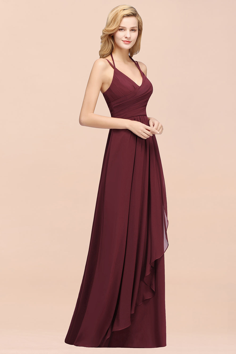 A-line Chiffon Spaghetti Straps Sleeveless Ruffles Floor Length Bridesmaid Dresses